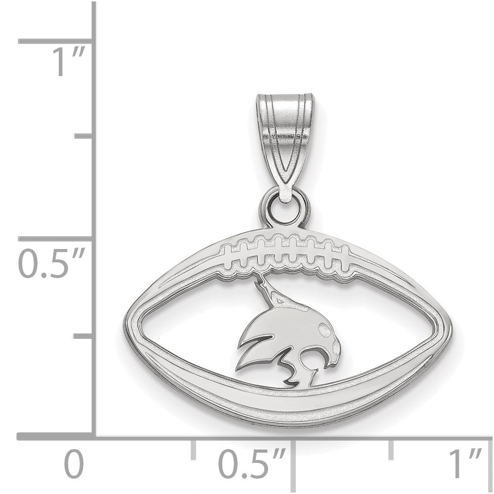 Sterling Silver Rhodium-plated LogoArt Texas State University Bobcat Football Pendant