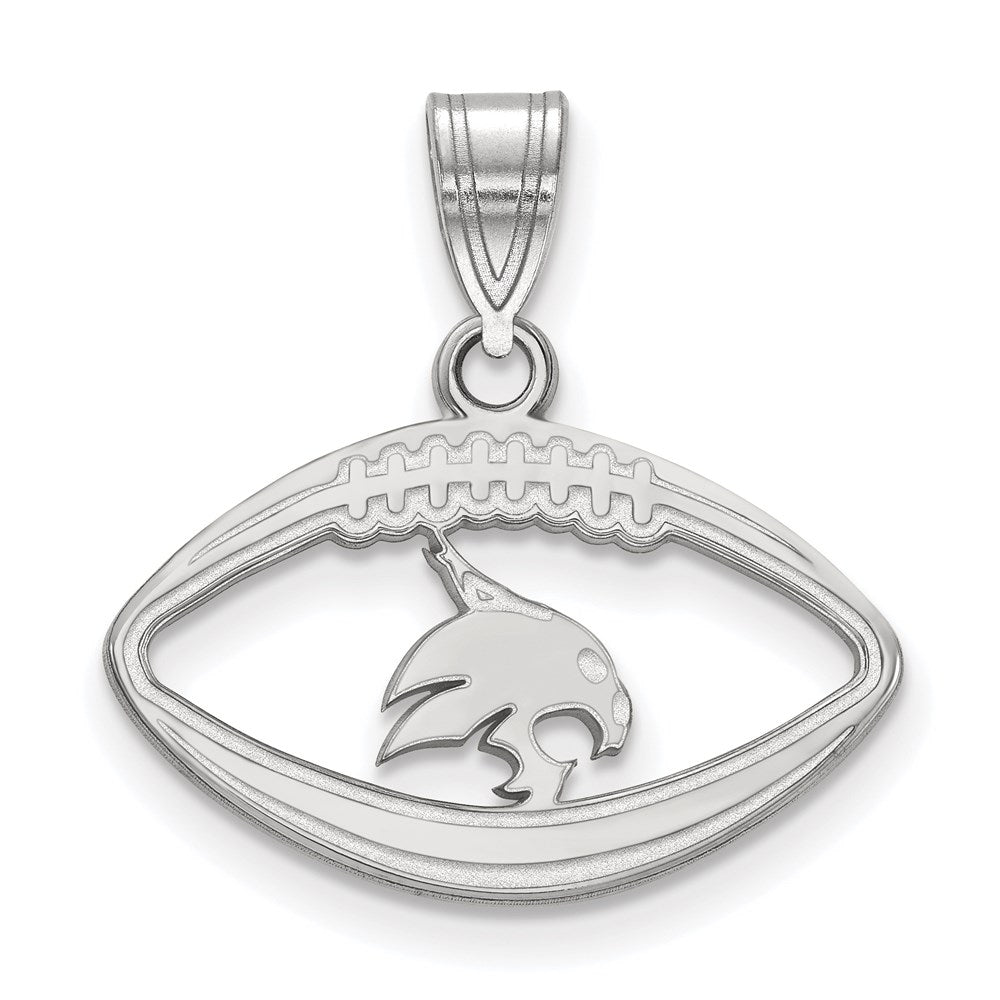Sterling Silver Rhodium-plated LogoArt Texas State University Bobcat Football Pendant