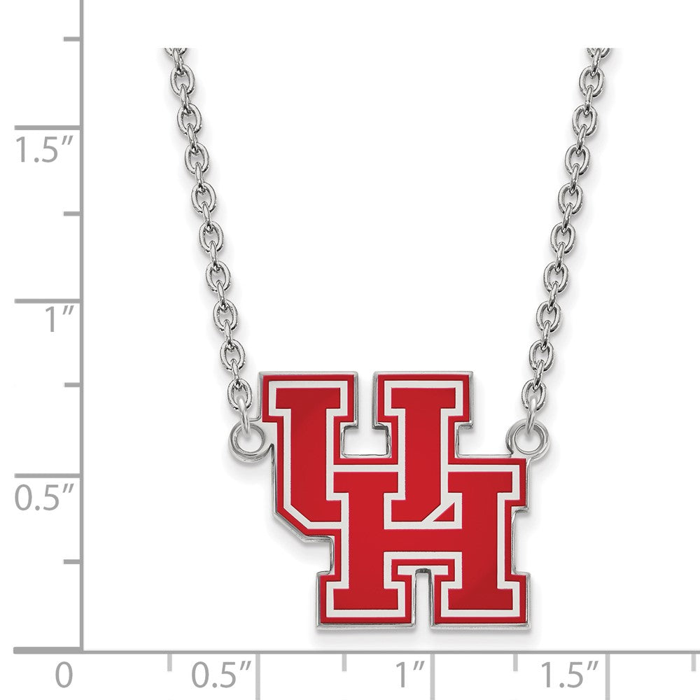 Sterling Silver Rhodium-plated LogoArt University of Houston U-H Large Enameled Pendant 18 inch Necklace