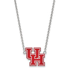 Sterling Silver Rhodium-plated LogoArt University of Houston U-H Large Enameled Pendant 18 inch Necklace