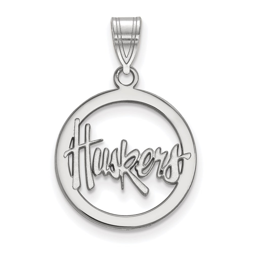 Sterling Silver Rhodium-plated LogoArt University of Nebraska Huskers Small Circle Pendant
