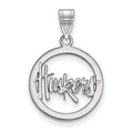 Sterling Silver Rhodium-plated LogoArt University of Nebraska Huskers Small Circle Pendant