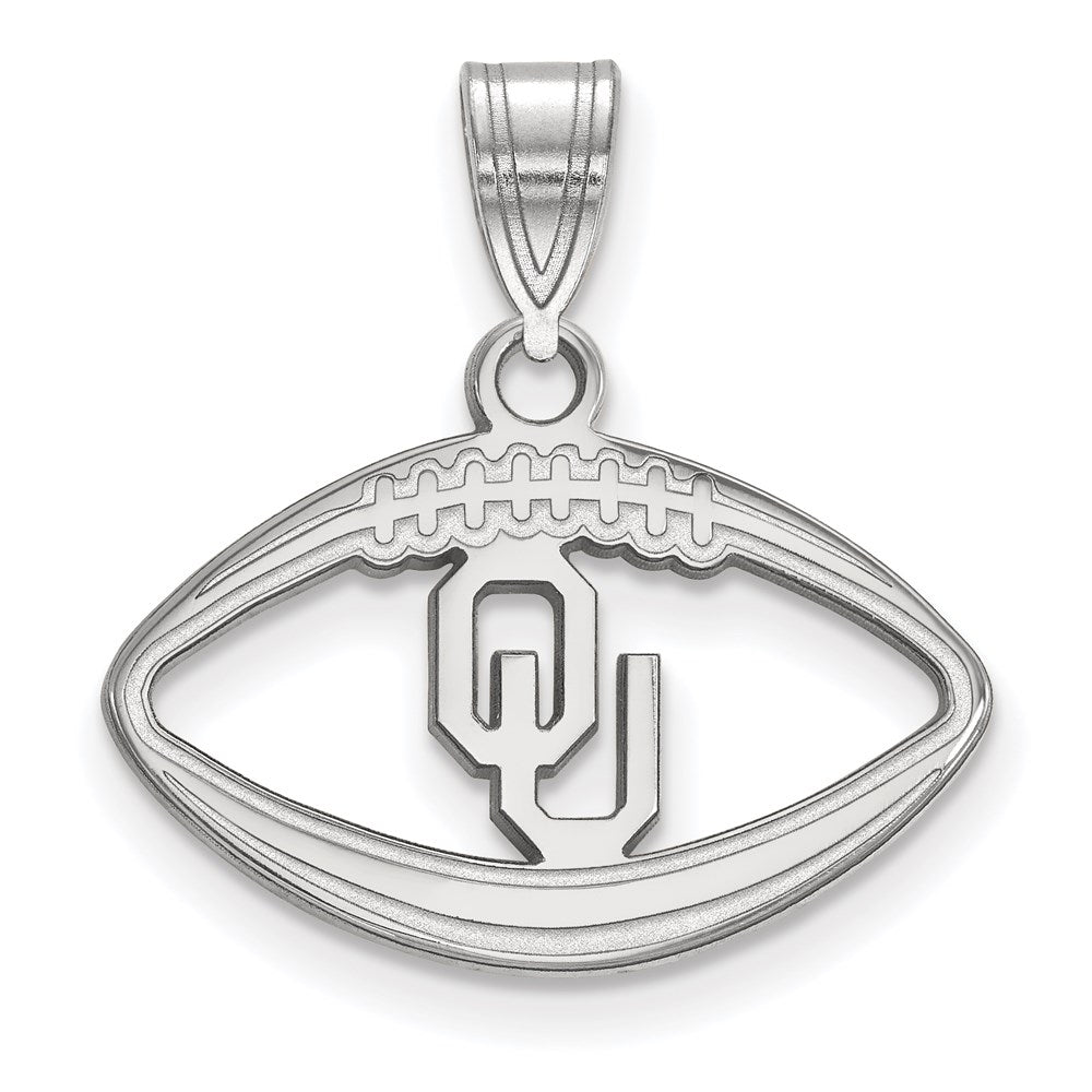 Sterling Silver Rhodium-plated LogoArt University of Oklahoma O-U Football Pendant