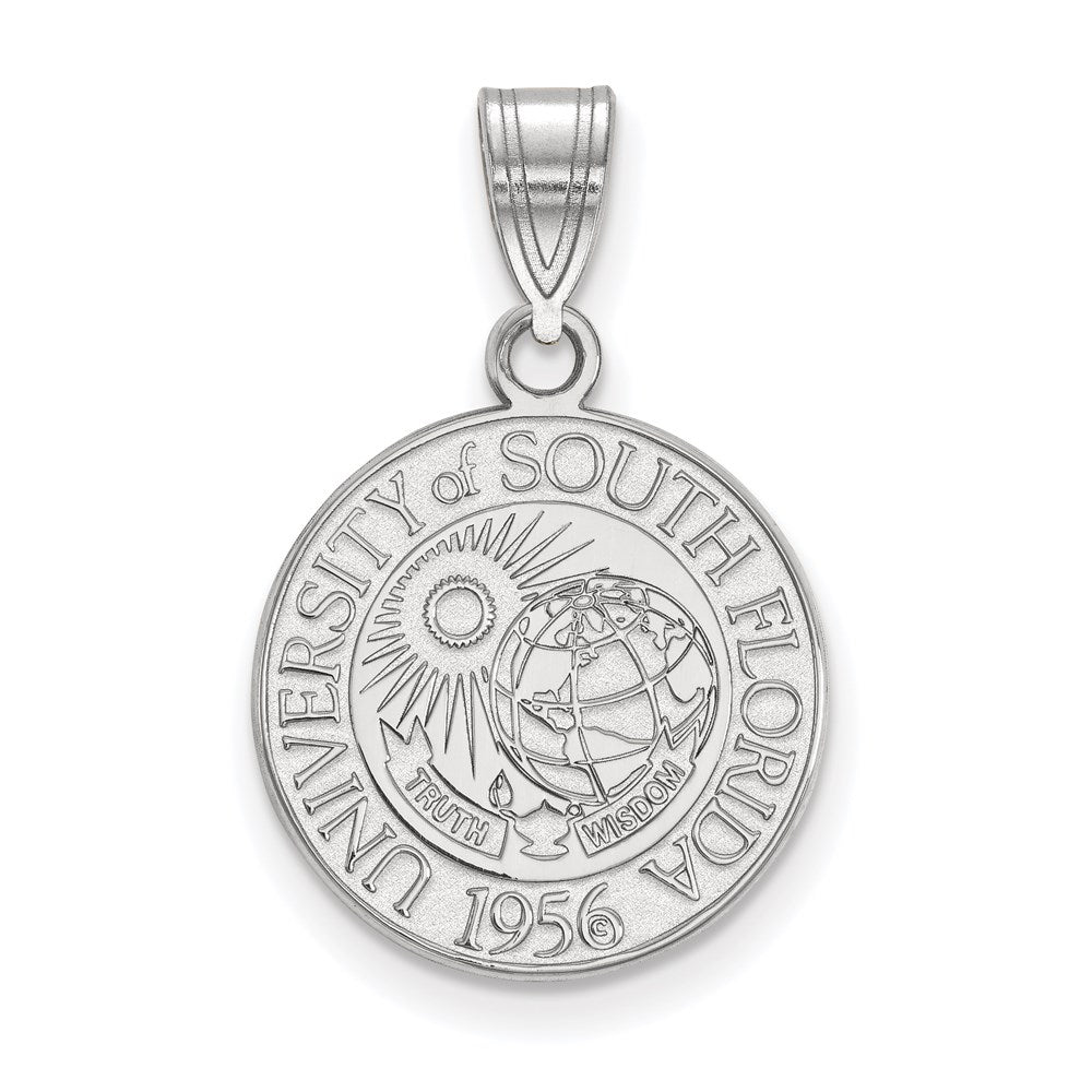 Sterling Silver Rhodium-plated LogoArt University of South Florida Medium Crest Pendant