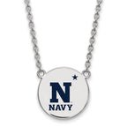 Sterling Silver Rhodium-plated LogoArt US Naval Academy Large Enameled Disc Pendant 18 inch Necklace