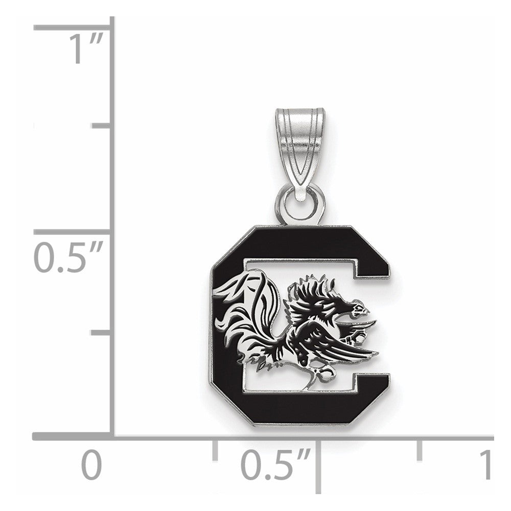 Sterling Silver Rhodium-plated LogoArt University of South Carolina Medium Enameled Pendant
