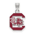 Sterling Silver Rhodium-plated LogoArt University of South Carolina Medium Enameled Pendant