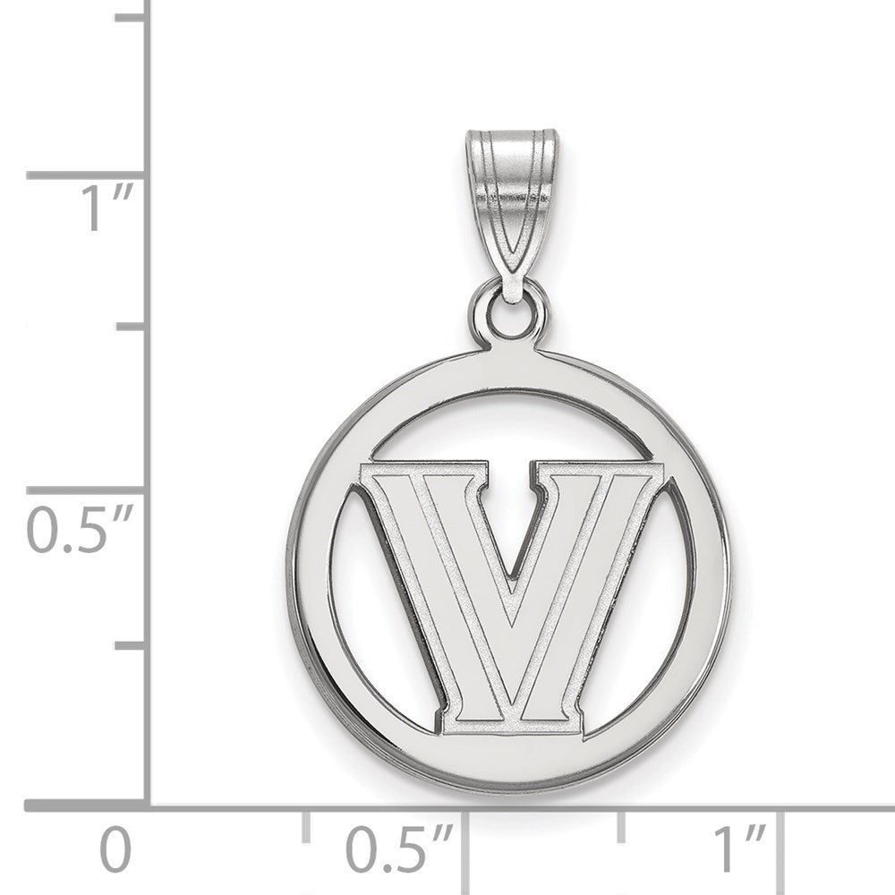 Sterling Silver Rhodium-plated LogoArt Villanova University Letter V Small Circle Pendant