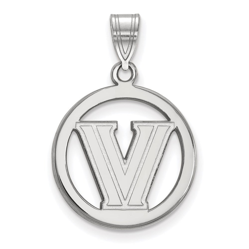 Sterling Silver Rhodium-plated LogoArt Villanova University Letter V Small Circle Pendant