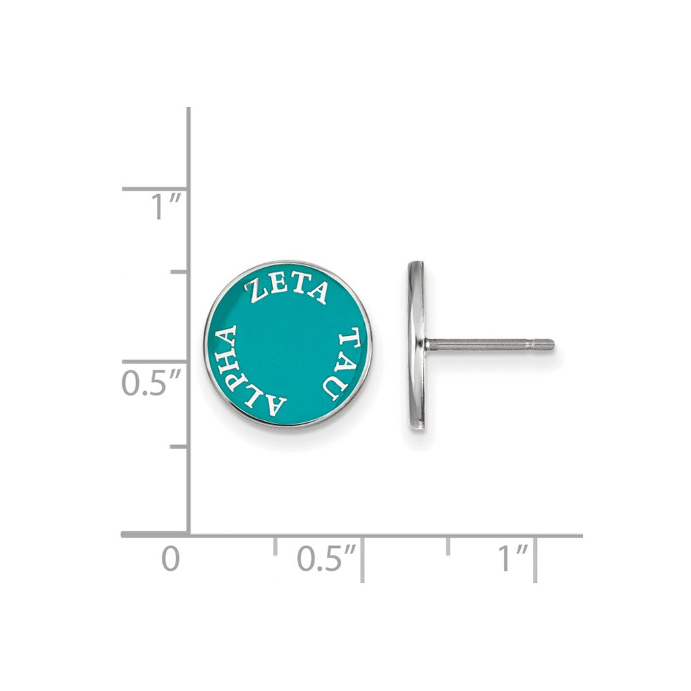 Sterling Silver Rhodium-plated LogoArt Zeta Tau Alpha Sorority Text Color Enamel Post Earrings