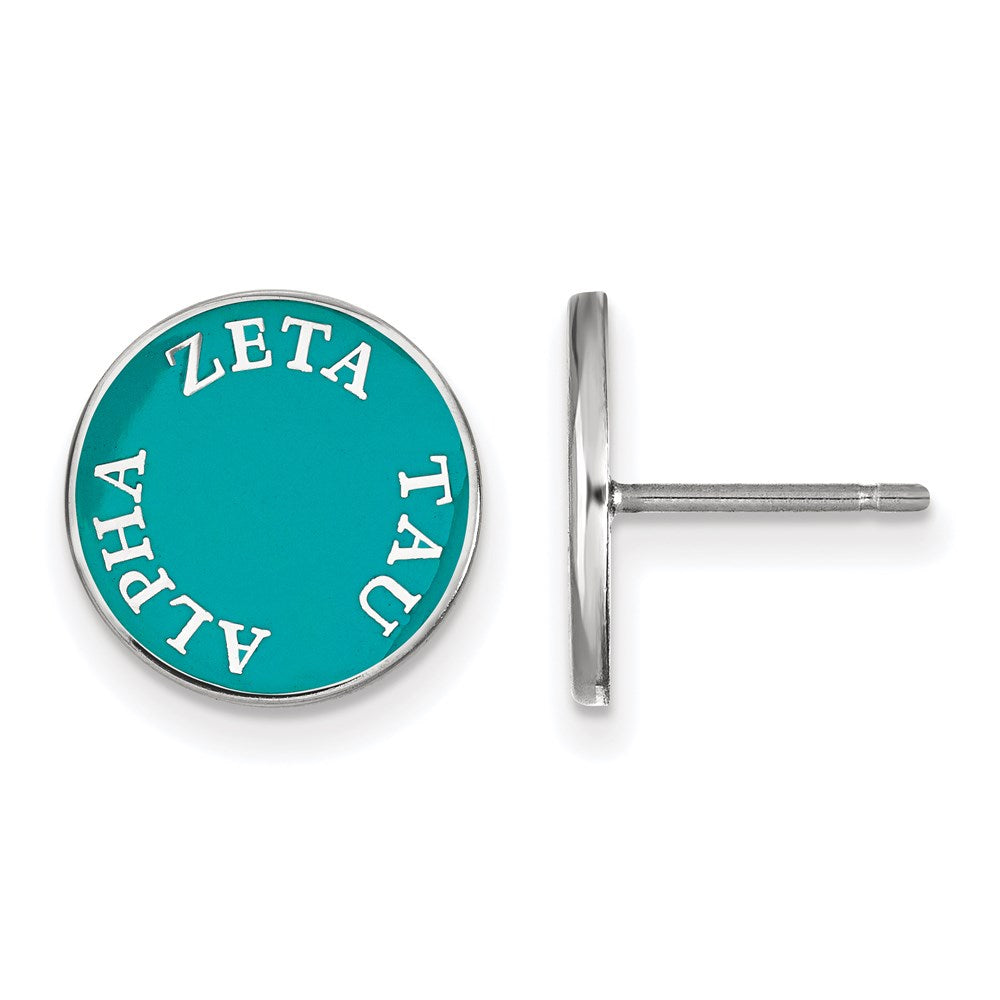 Sterling Silver Rhodium-plated LogoArt Zeta Tau Alpha Sorority Text Color Enamel Post Earrings