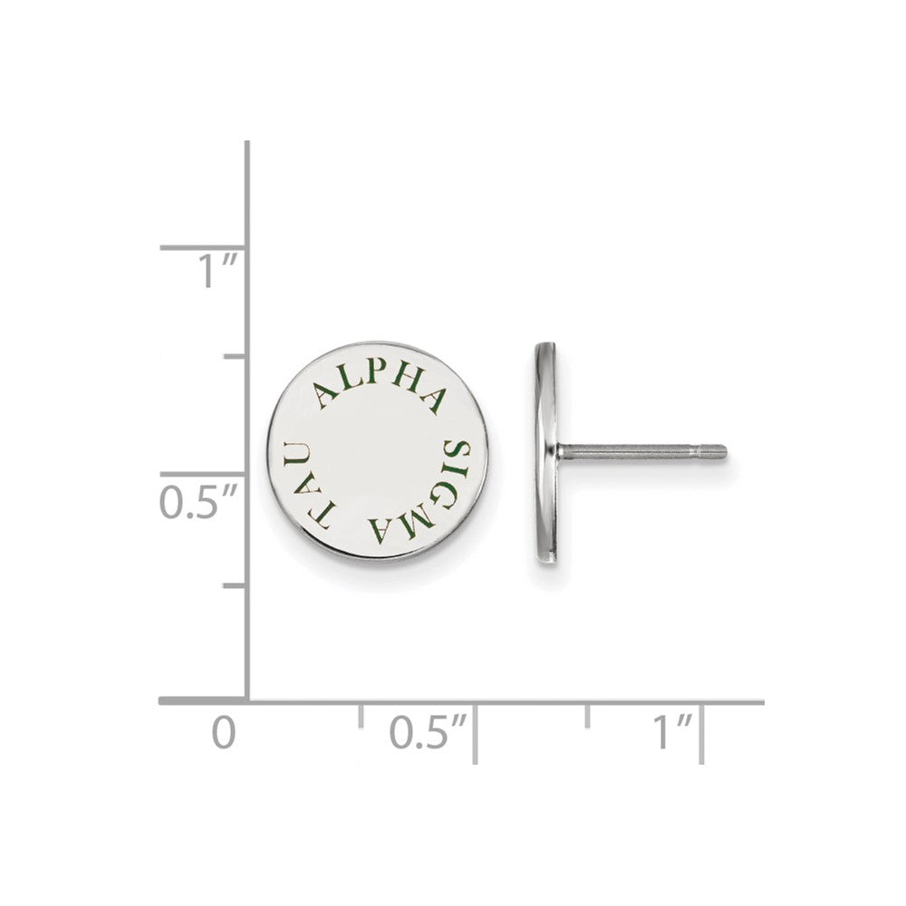 Sterling Silver Rhodium-plated LogoArt Alpha Sigma Tau Sorority Text Color Enamel Post Earrings