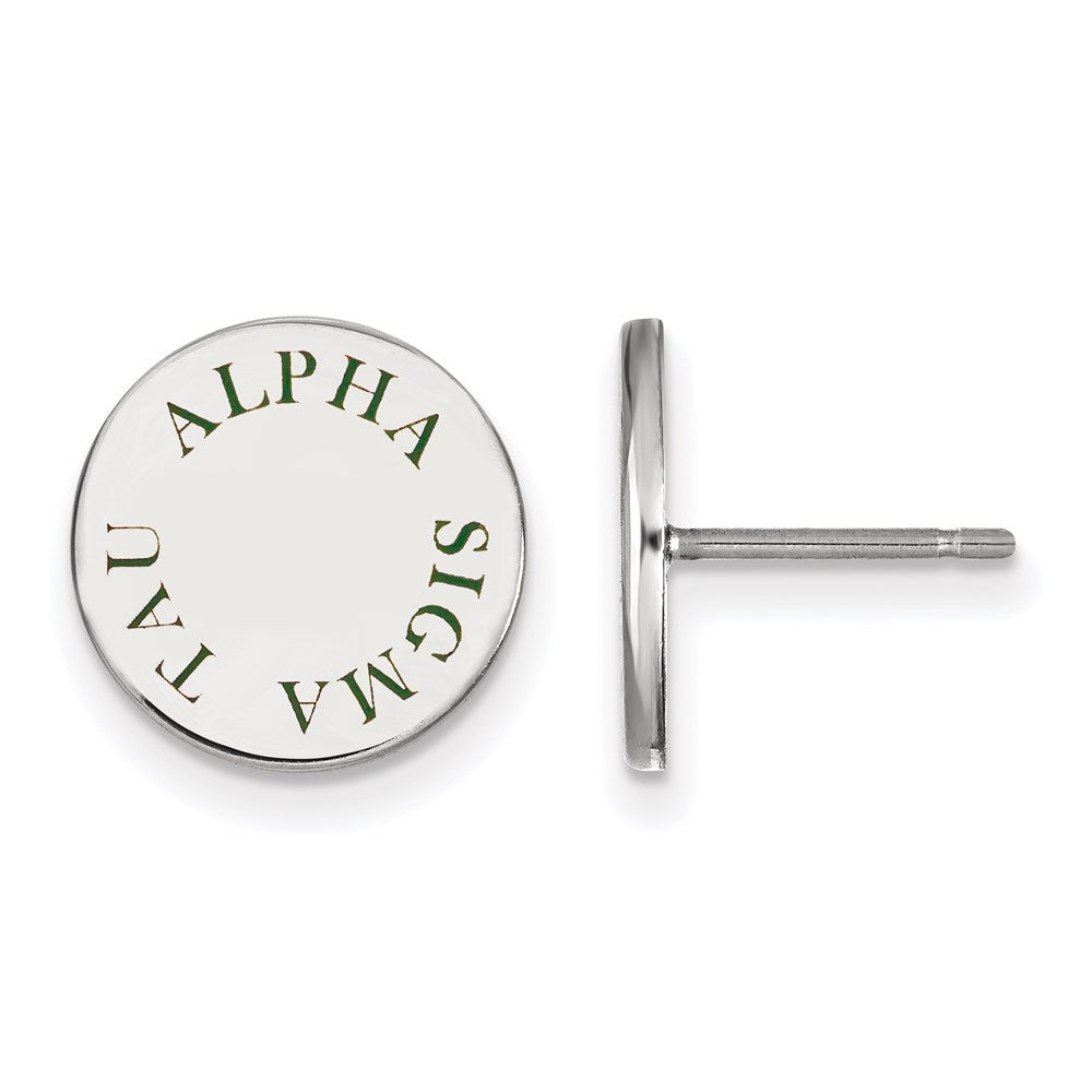 Sterling Silver Rhodium-plated LogoArt Alpha Sigma Tau Sorority Text Color Enamel Post Earrings