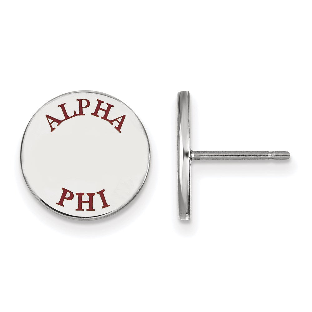Sterling Silver Rhodium-plated LogoArt Alpha Phi Sorority Text Color Enamel Post Earrings