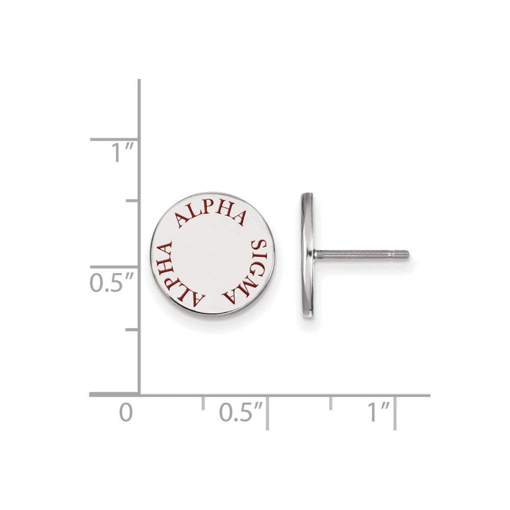 Sterling Silver Rhodium-plated LogoArt Alpha Sigma Alpha Sorority Text Color Enamel Post Earrings