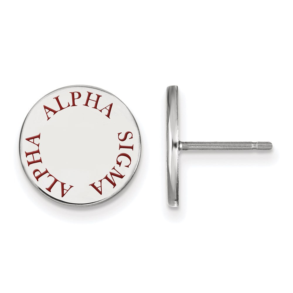 Sterling Silver Rhodium-plated LogoArt Alpha Sigma Alpha Sorority Text Color Enamel Post Earrings