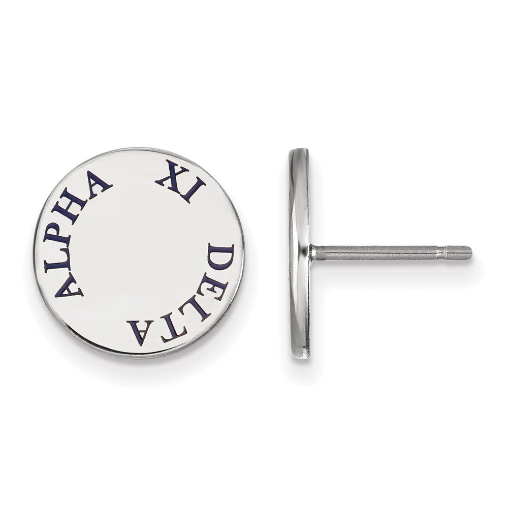 Sterling Silver Rhodium-plated LogoArt Alpha Xi Delta Sorority Text Color Enamel Post Earrings