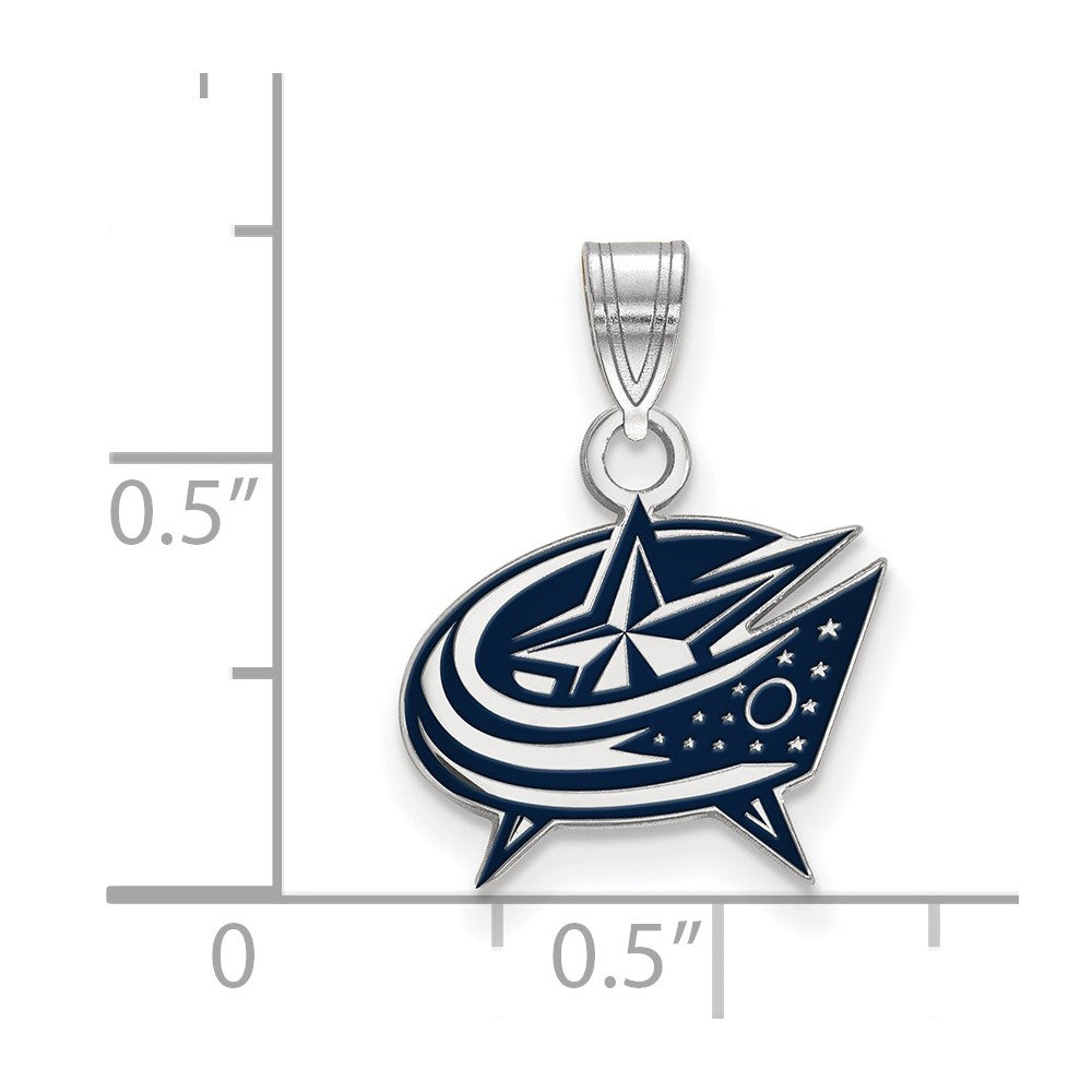 Sterling Silver Rhodium-plated NHL LogoArt Columbus Blue Jackets Small Enameled Pendant