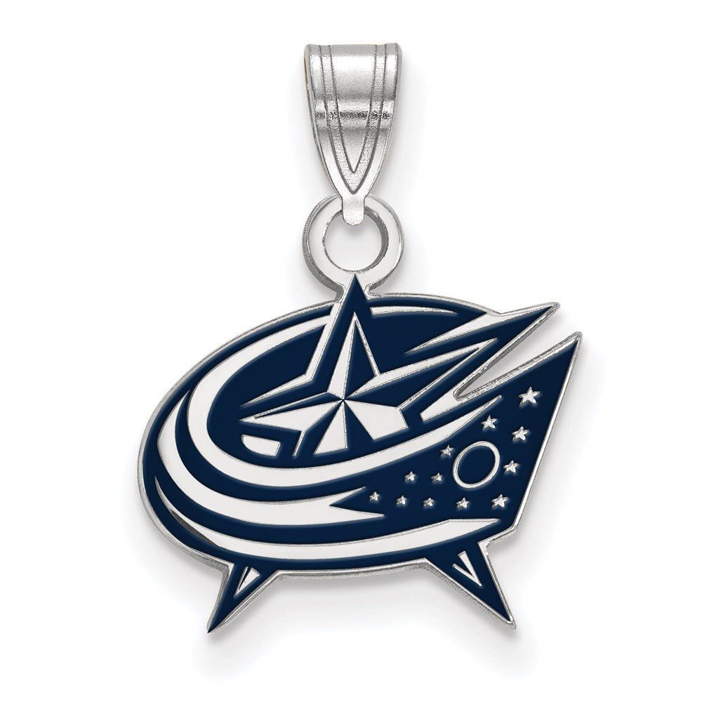 Sterling Silver Rhodium-plated NHL LogoArt Columbus Blue Jackets Small Enameled Pendant