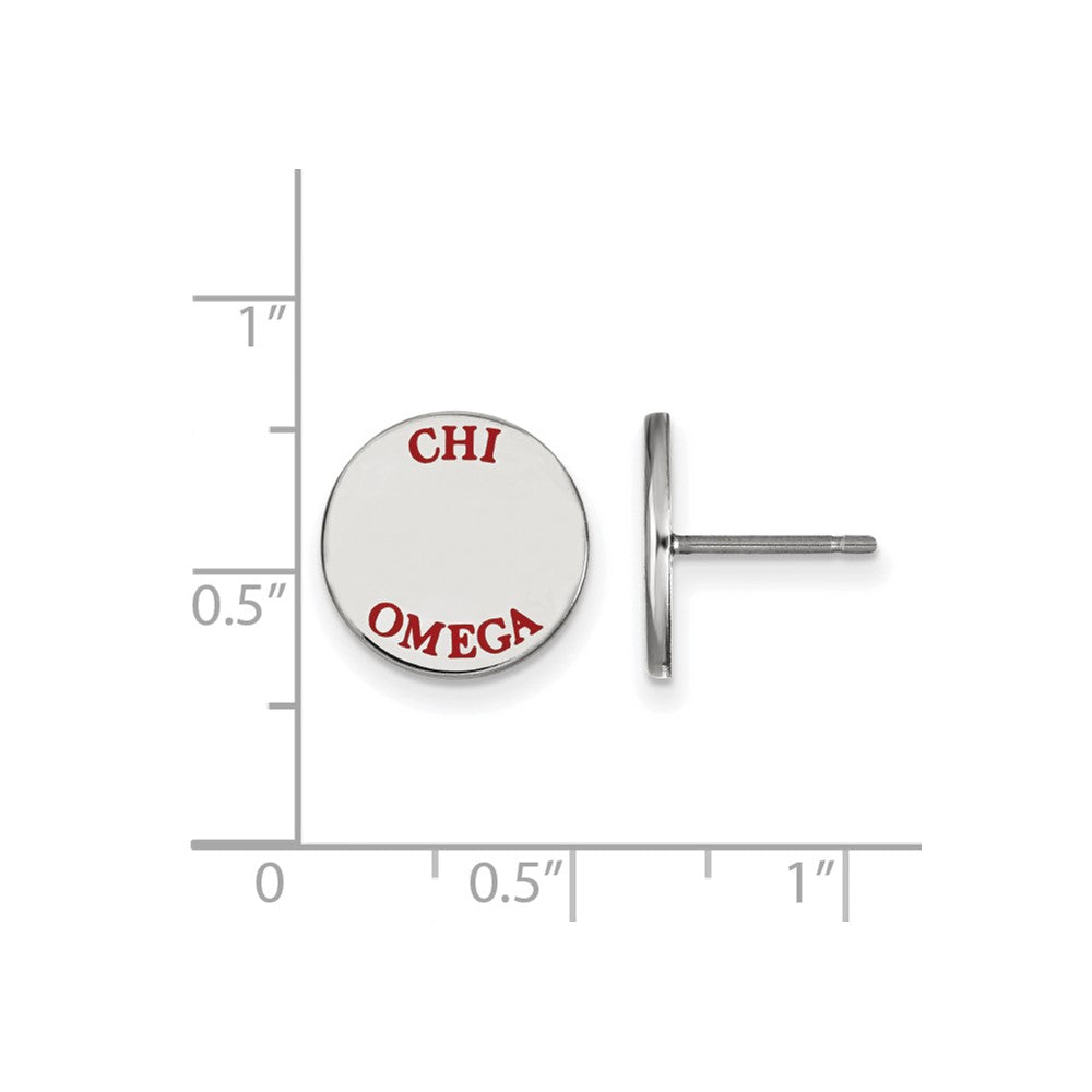 Sterling Silver Rhodium-plated LogoArt Chi Omega Sorority Text Color Enamel Post Earrings