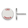 Sterling Silver Rhodium-plated LogoArt Chi Omega Sorority Text Color Enamel Post Earrings