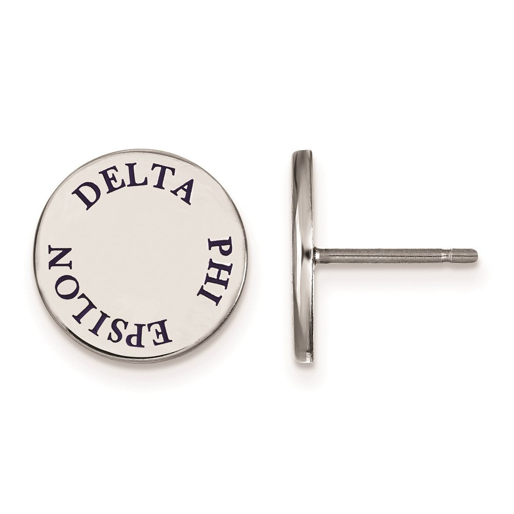 Sterling Silver Rhodium-plated LogoArt Delta Phi Epsilon Sorority Text Color Enamel Post Earrings