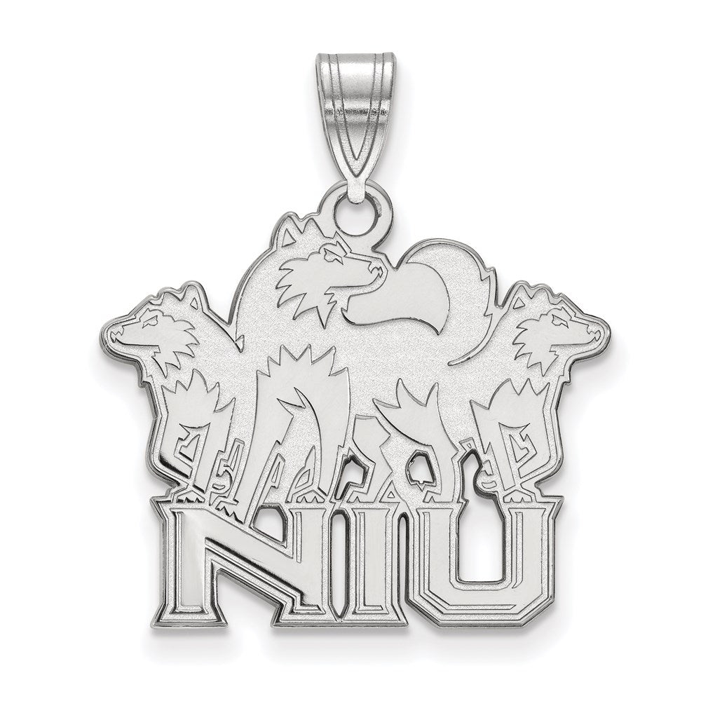 14k White Gold LogoArt Northern Illinois University N-I-U with Huskies Large Pendant