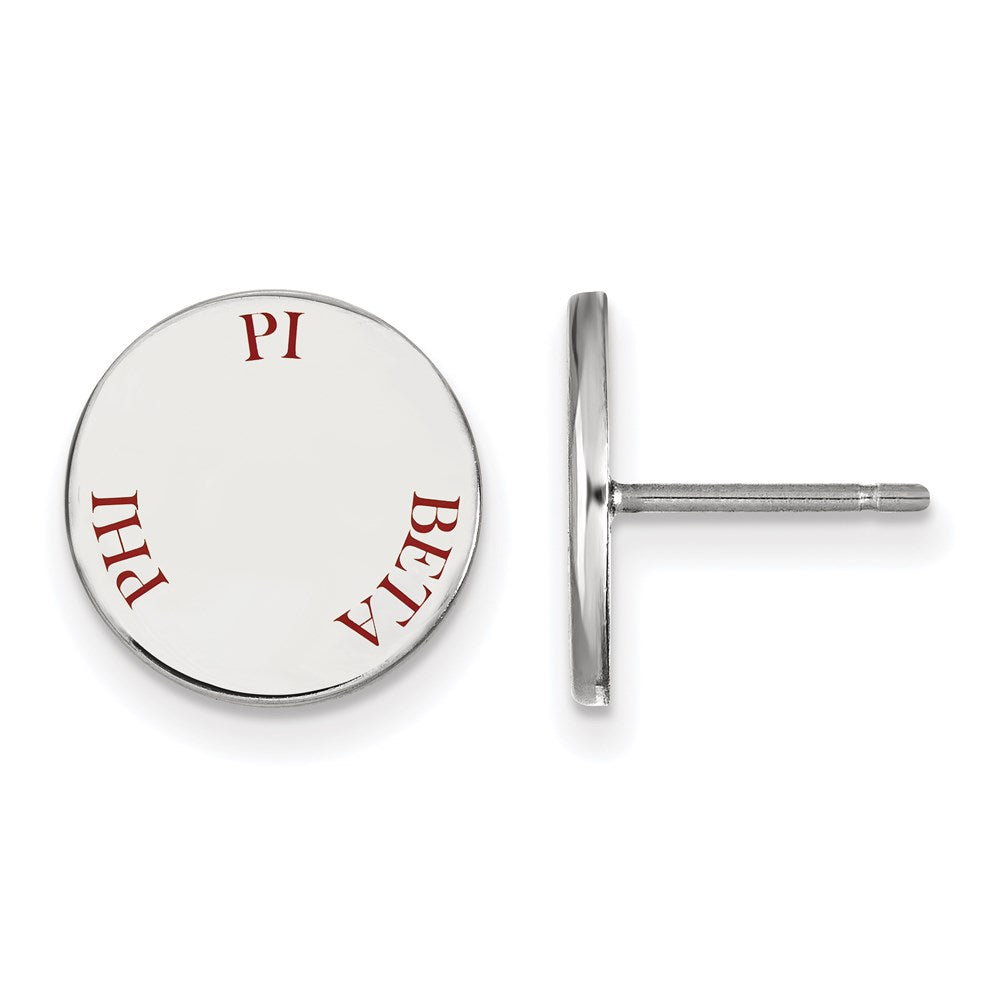 Sterling Silver Rhodium-plated LogoArt Pi Beta Phi Sorority Text Color Enamel Post Earrings