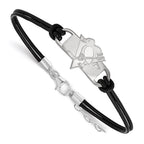 Sterling Silver Rhodium-plated NHL LogoArt Pittsburgh Penguins Small Center Black Leather 7 inch Bracelet with Extender