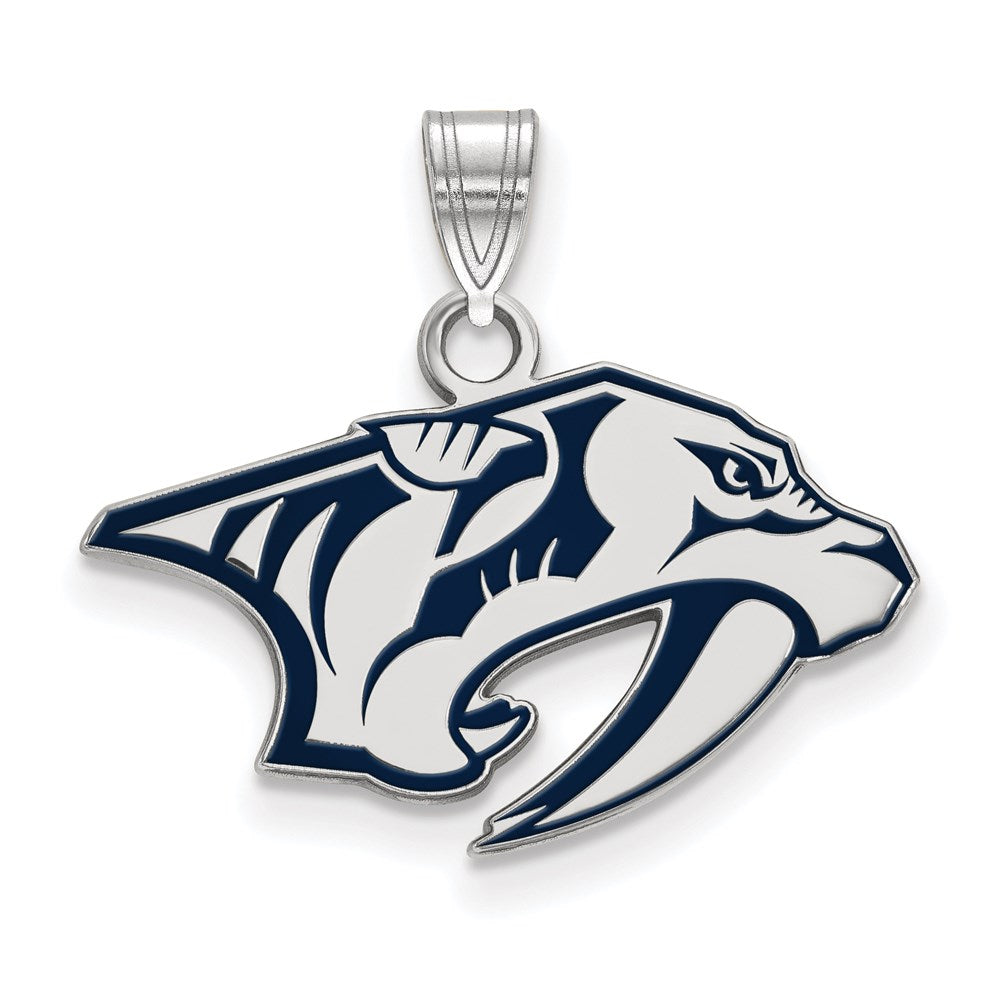 Sterling Silver Rhodium-plated NHL LogoArt Nashville Predators Small Enameled Pendant