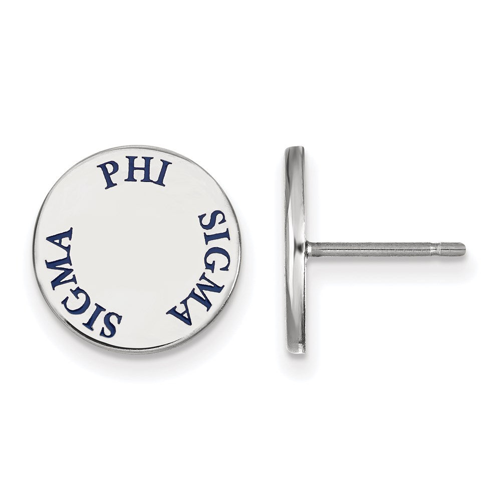 Sterling Silver Rhodium-plated LogoArt Phi Sigma Sigma Sorority Text Color Enamel Post Earrings