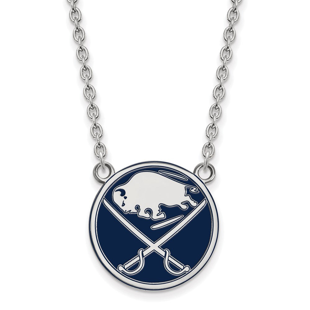 Sterling Silver Rhodium-plated NHL LogoArt Buffalo Sabres Large Enameled Pendant 18 inch Necklace