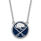 Sterling Silver Rhodium-plated NHL LogoArt Buffalo Sabres Large Enameled Pendant 18 inch Necklace