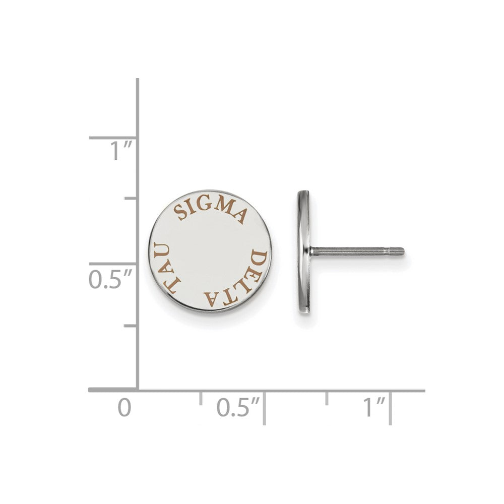 Sterling Silver Rhodium-plated LogoArt Sigma Delta Tau Sorority Text Color Enamel Post Earrings