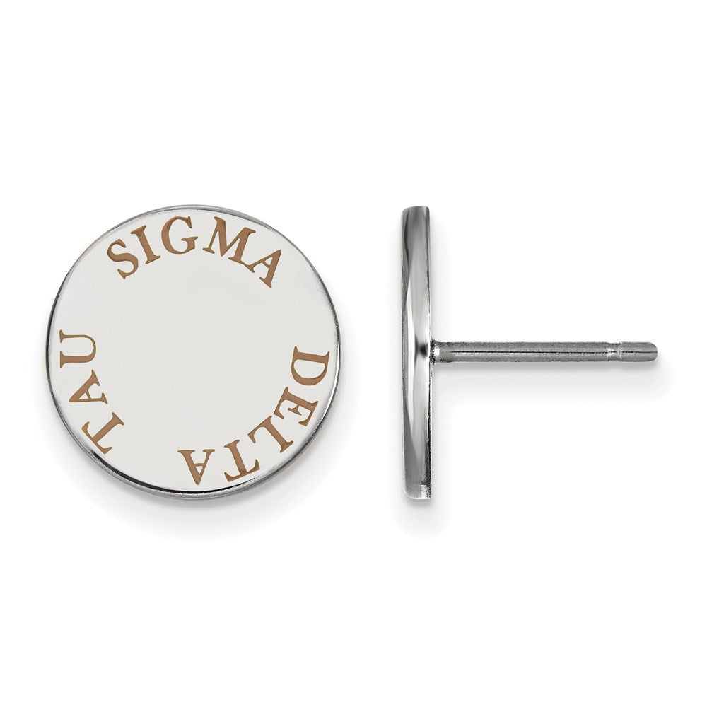 Sterling Silver Rhodium-plated LogoArt Sigma Delta Tau Sorority Text Color Enamel Post Earrings