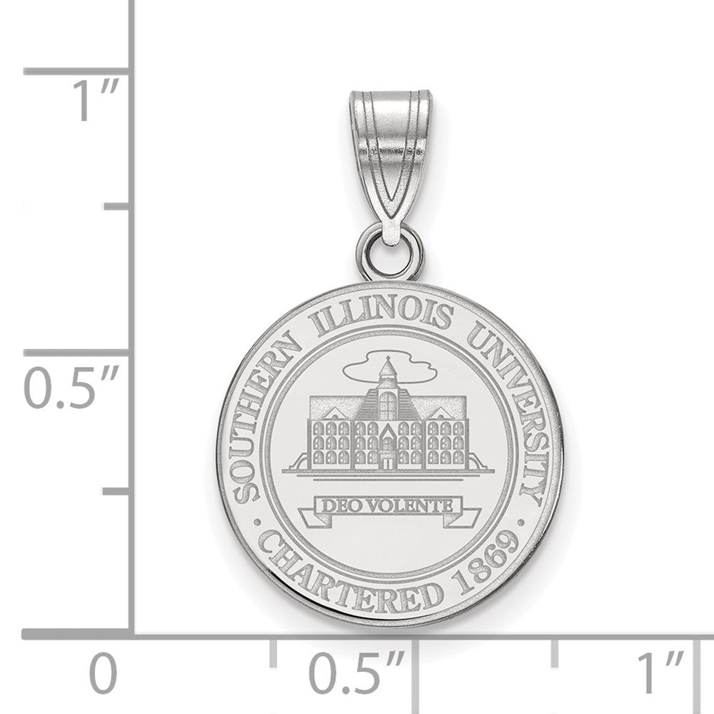 Sterling Silver Rhodium-plated LogoArt Southern Illinois University Medium Crest Pendant