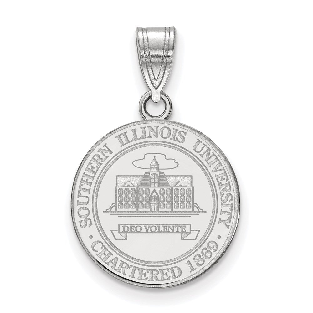 Sterling Silver Rhodium-plated LogoArt Southern Illinois University Medium Crest Pendant