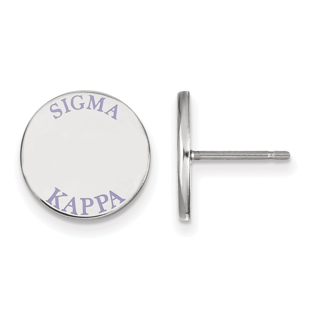 Sterling Silver Rhodium-plated LogoArt Sigma Kappa Sorority Text Color Enamel Post Earrings