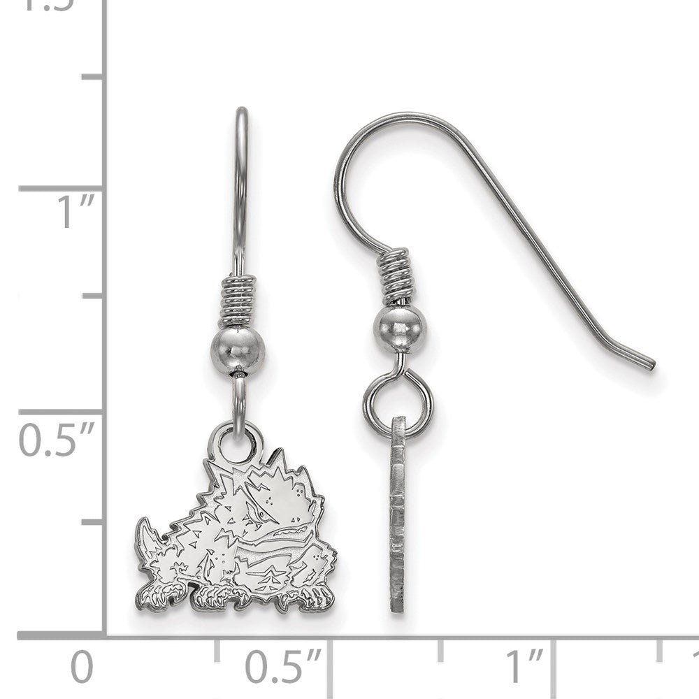 Sterling Silver Rhodium-plated LogoArt Texas Christian University Horned Frog Extra Small Dangle Wire Earrings