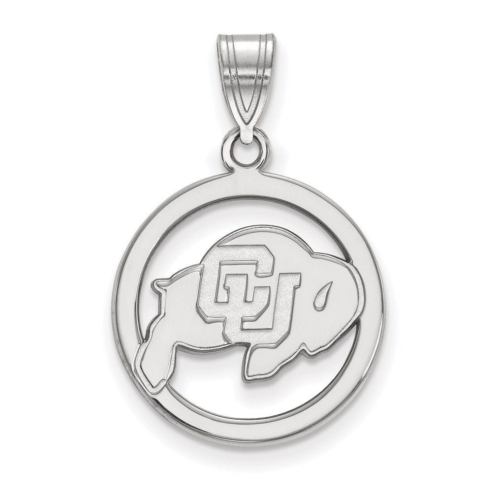 Sterling Silver Rhodium-plated LogoArt University of Colorado Buffalo Medium Circle Pendant