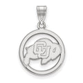 Sterling Silver Rhodium-plated LogoArt University of Colorado Buffalo Medium Circle Pendant