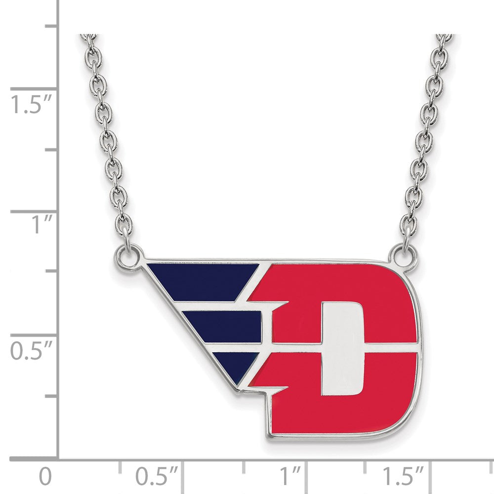Sterling Silver Rhodium-plated LogoArt University of Dayton Large Enameled Pendant 18 inch Necklace