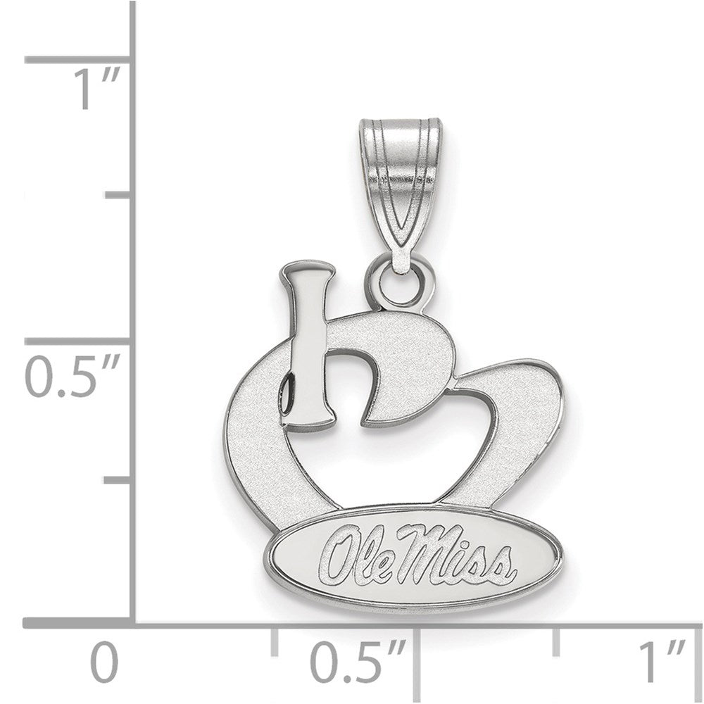 Sterling Silver Rhodium-plated LogoArt University of Mississippi Large I Heart Ole Miss Pendant