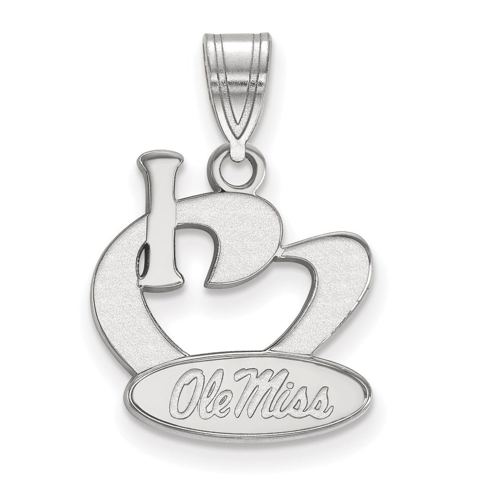 Sterling Silver Rhodium-plated LogoArt University of Mississippi Large I Heart Ole Miss Pendant