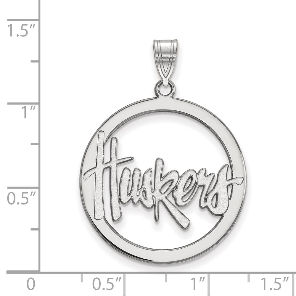 Sterling Silver Rhodium-plated LogoArt University of Nebraska Huskers Large Circle Pendant