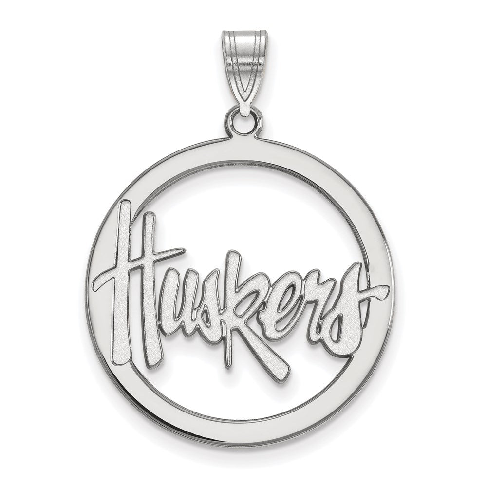 Sterling Silver Rhodium-plated LogoArt University of Nebraska Huskers Large Circle Pendant