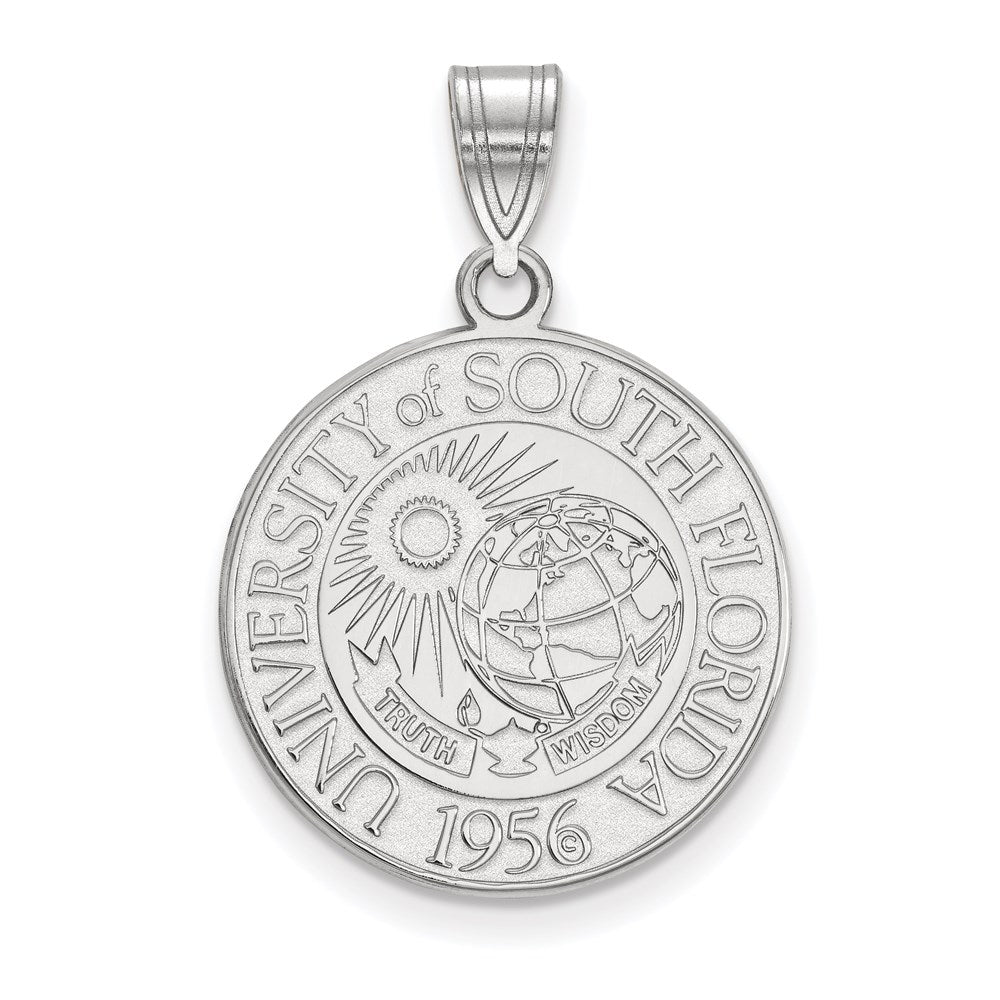 Sterling Silver Rhodium-plated LogoArt University of South Florida Large Crest Pendant