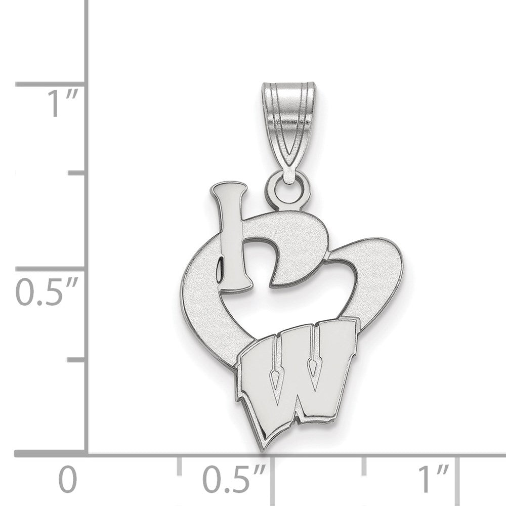 Sterling Silver Rhodium-plated LogoArt University of Wisconsin Large I Heart Pendant