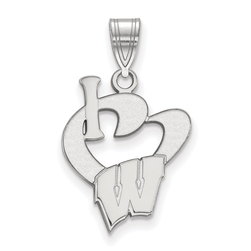 Sterling Silver Rhodium-plated LogoArt University of Wisconsin Large I Heart Pendant
