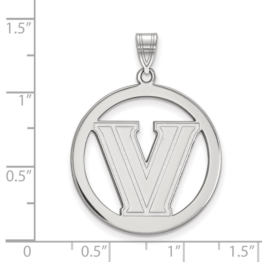 Sterling Silver Rhodium-plated LogoArt Villanova University Letter V Large Circle Pendant